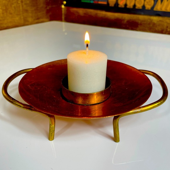 VINTAGE Copper & Brass Standing Candle Holder